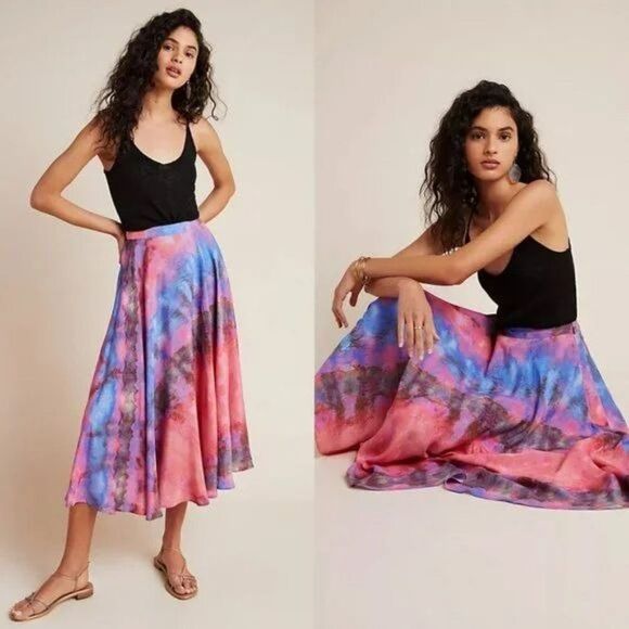 Anthropologie Bl^nk London Jodi Tie Dye A-Line High Waisted Midi Skirt - Picture 3 of 16